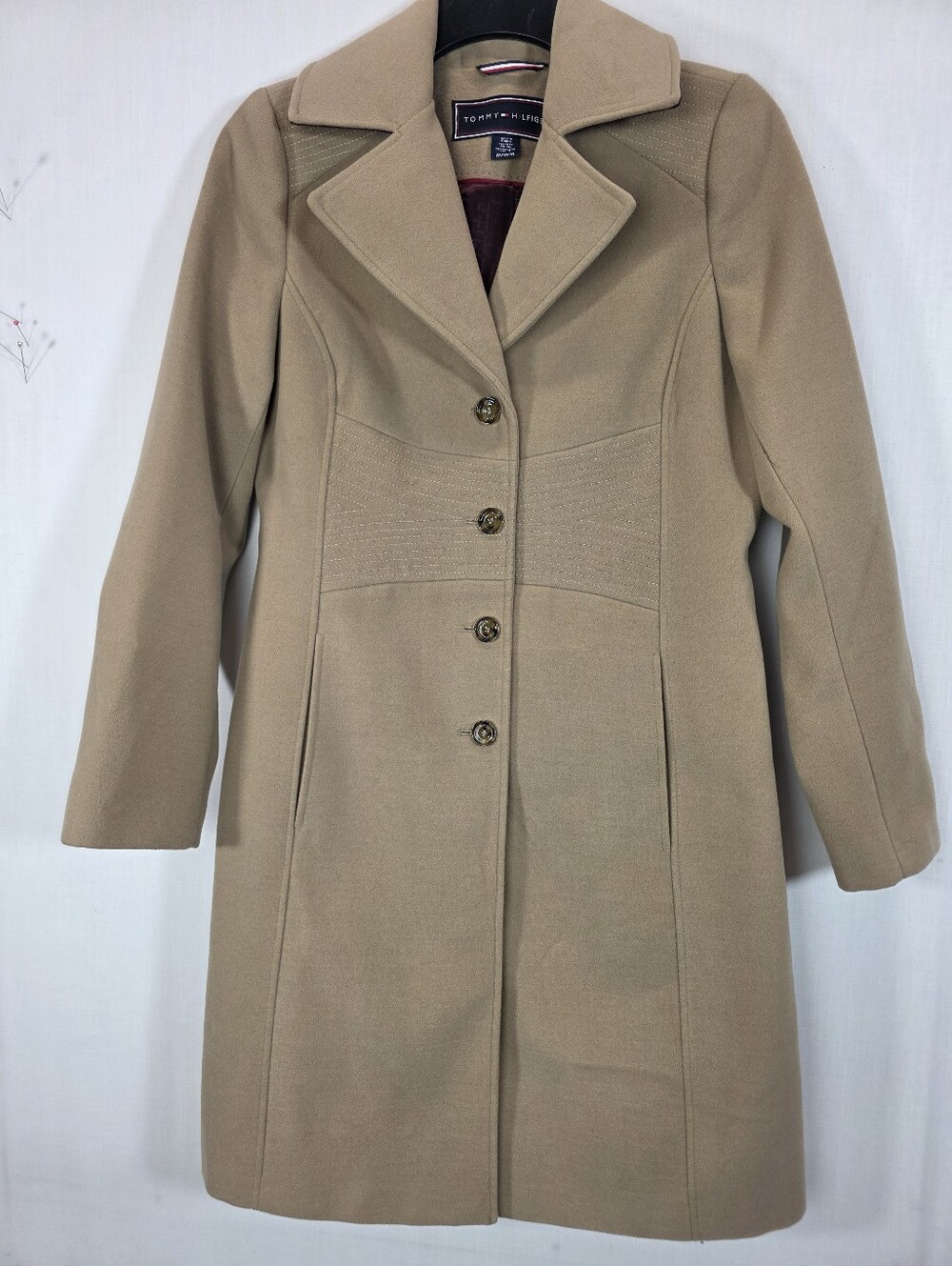 Tommy Hilfiger Women's Camel Tan Button-Front Car Coat Medium | Tailored Waist